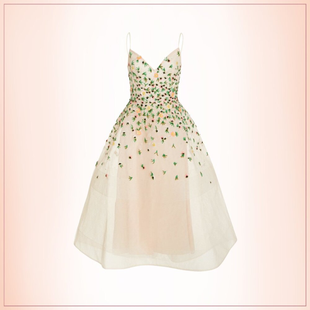 $5990 New Monique Lhuillier Crystal Bead Embellished Floral Tulle Runway Dress - Picture 2 of 16